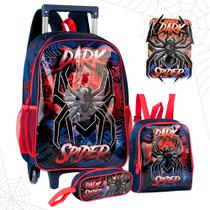 Mochila Aranha Infantil Homem Spider Kit Escolar Rodinhas Grande - Clio