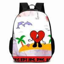 Mochila Bads Bunny Cartoon Kids School Oxford 29x16x42cm