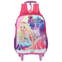 Mochila Barbie Meninas Original Unicórnio Princesa Rodinhas Rosa
