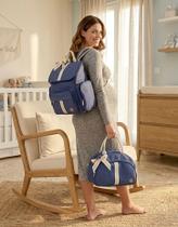 Mochila Bebe e Bolsa Tiracolo G Azul Bege Maternidade Luxo Maternidade