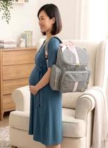 Mochila Bebe Maternidade Cinza Rosa G Luxo Linho Laço