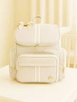 Mochila Bebe Maternidade G Marfim Laço Bege Tecido Linho