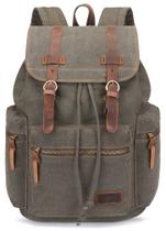 Mochila Bluboon Canvas Vintage Leather Casual Bookbag Green