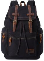 Mochila Bluboon Canvas Vintage Leather Casual Bookbag preta