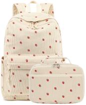 Mochila Bluboon para Niños en Pana con Diseño de Fresas y Lonchera