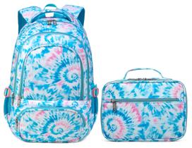 Mochila BLUEFAIRY Girls com lancheira para crianças de 4 a 12 anos azul Mochila BLUEFAIRY Girls com lancheira para crianças de 4 a 12 anos azul