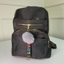 Mochila bolsa costas escolar pompom love zíper tendência feminina