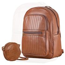 Mochila Bolsa Couro Impermeável Feminina + Bolsinha Transversal Marrom