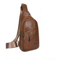 Mochila Bolsa De Peito De Couro Com Usb Para Motoqueiro