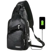 Mochila Bolsa De Peito De Couro Com Usb Para Motoqueiro Mochila Bolsa De Peito De Couro Com Usb Para Motoqueiro