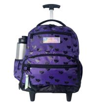 Mochila Bolsa De Rodinhas Feminina Escolar Coração Violeta