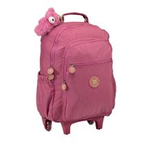 Mochila Bolsa Escolar Feminina Reforçada Mala Rodinhas Rosa
