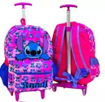 Mochila bolsa escolar juvenil de rodinhas do stitch fofinho - lilo e stitch / tamanho grande.