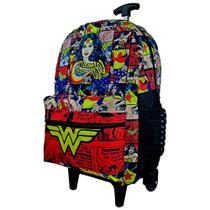 Mochila bolsa escolar menina de rodinhas da mulher maravilha / tamanho grande.