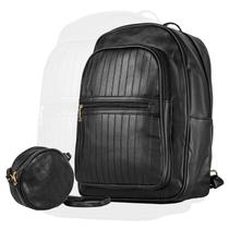 Mochila Bolsa Feminina Couro Envernizado + Bolsa Transversal Oval Preta
