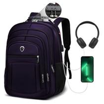 Mochila Bolsa Grande Escolar Faculdade Executiva Anti Furto Notebook Cabo Usb Fone Ouvido Roxo Mochila Bolsa Grande Escolar Faculdade Executiva Anti Furto Notebook Cabo Usb Fone Ouvido Roxo