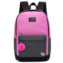 Mochila Bolsa Onbongo Escolar Faculdade Juvenil Feminina Rosa Pompom Passeio Viagem Resistente