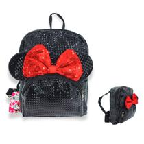 Mochila Brilhante Minnie com Laço de Lantejoulas e Alças Ajustáveis Infantil Feminina Mochila Brilhante Minnie com Laço de Lantejoulas e Alças Ajustáveis Infantil Feminina