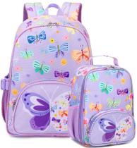 Mochila BTOOP Butterfly para crianças e meninas com lancheira de 3 a 6 anos