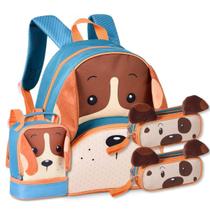 Mochila C Lancheira E 2 Estojos Escolares Cachorrinho Marrom