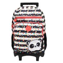 Mochila C Rodinhas Escola College Girl Panda Cream 5 Bolsos