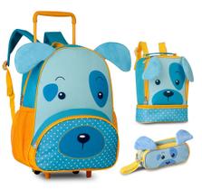 Mochila carrinho com lancheira e estojo kit escolar infantil