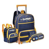 Mochila Carrinho com Lancheira e Estojo Video Game Infantil