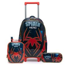 Mochila Carrinho Infantil Lancheira Térmica E Estojo Spider