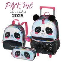 Mochila Carrinho Lancheira Estojo Pack Me Kitten Wings Panda Replay Escolar