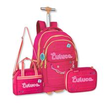 Mochila Carrinho Luluca Com Lancheira Térmica E Estojo Box Rosa Mochila Carrinho Luluca Com Lancheira Térmica E Estojo Box Rosa