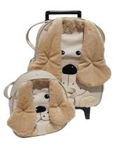 Mochila Carrinho Rodinha G Escolar Bebe + Lancheira Zoo Animais Kit 2 Peças