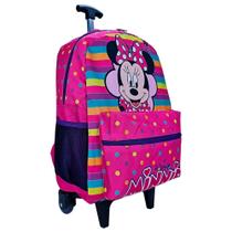 Mochila Carrinho Rodinhas minnie rosa bolso lateral Alça