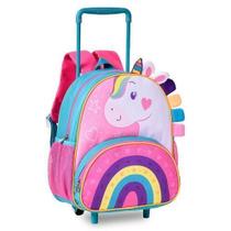 Mochila Carrinho Unicornio Rodinhas Meninas Escolar Rosa