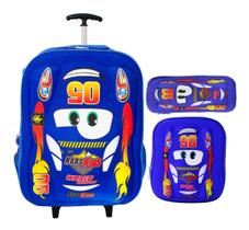 Mochila Carros Infantil Rodinhas + Lancheira + Estojo 5005 - VOZZ