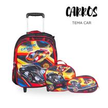 Mochila Carros Racing + Lancheira + Estojo Kit Juvenil com Estampa Radical