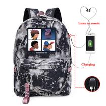 Mochila Casual Stranger Things na porta USB para Boys-Black