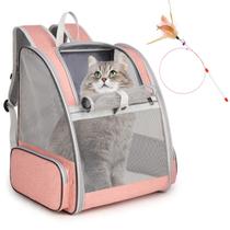 Mochila Cat Carrier SSawCasa Large para animais de estimação de 7 kg com brinquedo rosa
