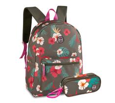 Mochila Clio Cross Costas com Estojo Estampa Floral Juvenil Mochila Clio Cross Costas com Estojo Estampa Floral Juvenil