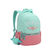 Mochila Color Up Chaveiro Pom Pom Juvenil Escolar Meninas