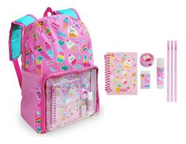 Mochila Com Acessórios Escolar - Rosa Docinhos