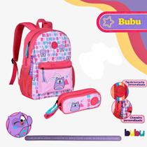 Mochila com Estojo de costas infantil Corujinha Bubu