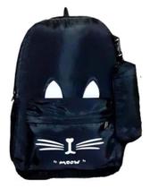 Mochila Com Estojo Juvenil Feminino Gatinho Escolar Impermeável