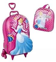 Mochila com lancheira diplomata, cinderela com rodinhas apropriada para escadas.