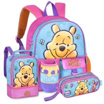 Mochila com Lancheira E Estojo Ursinho Pooh Kit Escolar Infantil