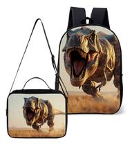 Mochila Com Lancheira Termica Kit Escolar Infantil Menino Estampa Dos Dinossauros Reino