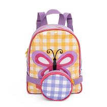 Mochila Com Pochete-Lancheira Mait Xadrez Borboleta Colorido
