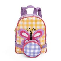 Mochila Com Pochete-Lancheira Mait Xadrez Borboleta Colorido