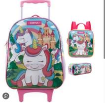 Mochila com Rodas Infantil Unicornio ( baby ) + estojo + lancheira REF:12330 -