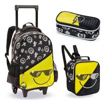 Mochila com Rodinha Emoji Feliz Infantil Kit Completo com Mochila, Lancheira, Estojo Mochila com Rodinha Emoji Feliz Infantil Kit Completo com Mochila, Lancheira, Estojo