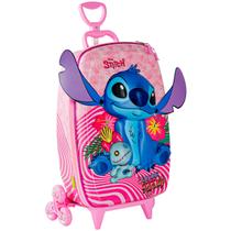 Mochila Com Rodinha Tripla Mala Escolar Infantil Rosa Stitch Disney Meninas - Maxtoy